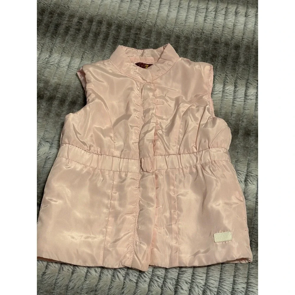 7 For All Mankind Girls Toddler Pink Puffer Vest Mock Neck Elastic Waist Size 4T